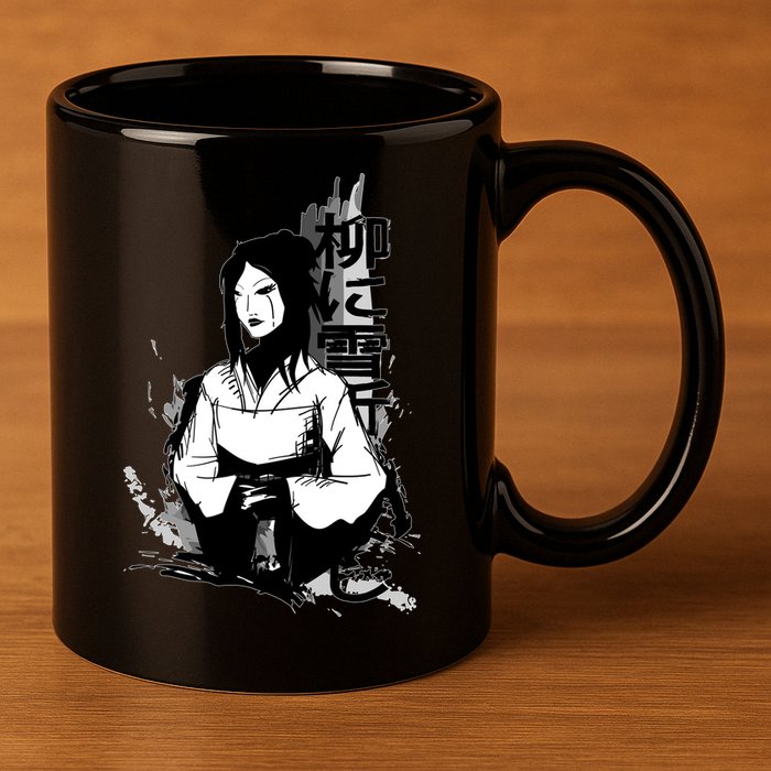 Geisha Japanese Script Greyscale 11oz C Handle Ceramic Mug