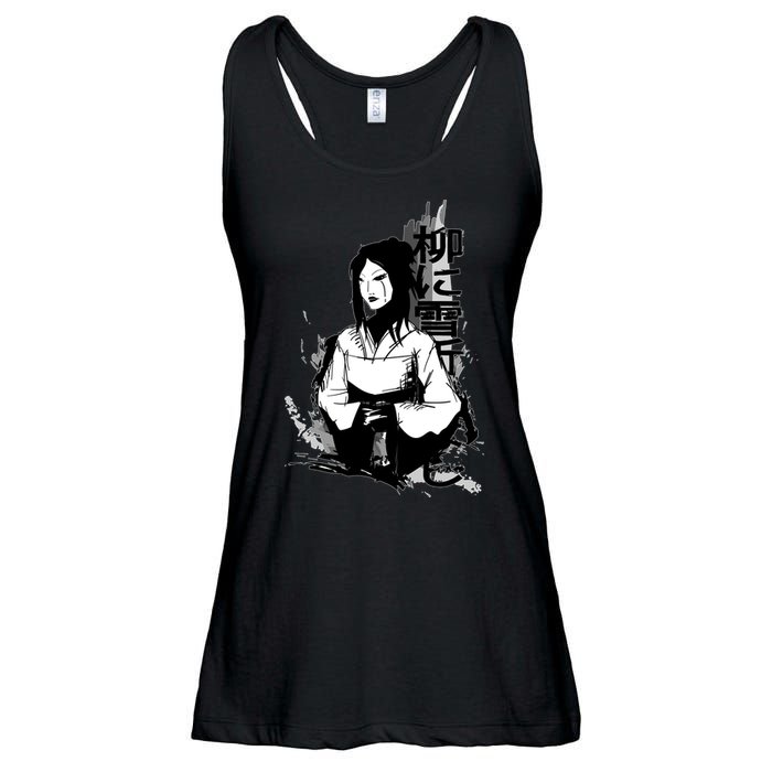 Geisha Japanese Script Greyscale Ladies Essential Flowy Tank