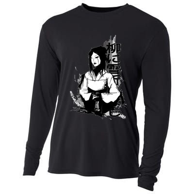 Geisha Japanese Script Greyscale Cooling Performance Long Sleeve Crew