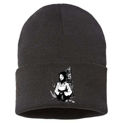 Geisha Japanese Script Greyscale Sustainable Knit Beanie