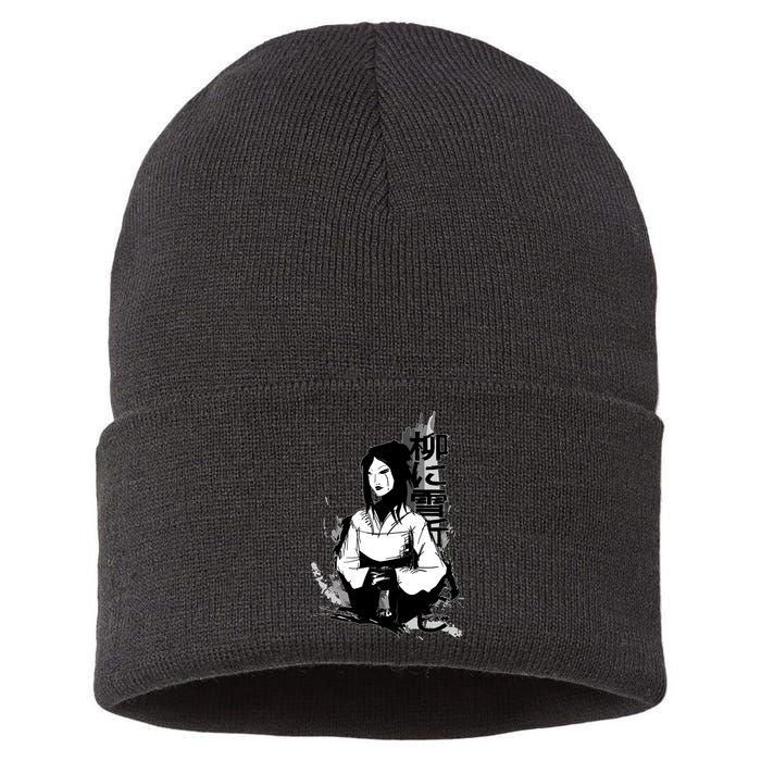 Geisha Japanese Script Greyscale Sustainable Knit Beanie
