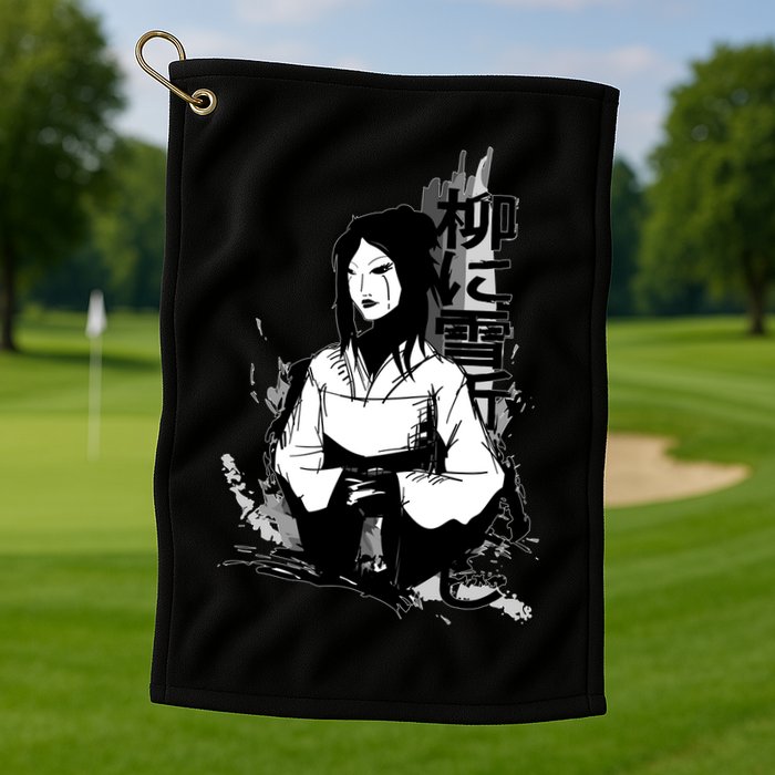 Geisha Japanese Script Greyscale Golf Towel