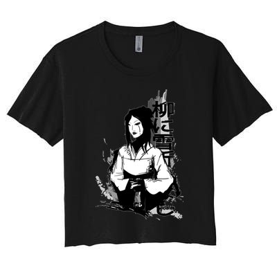 Geisha Japanese Script Greyscale Crop Top