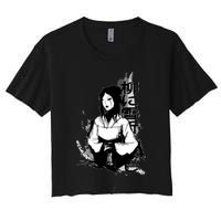 Geisha Japanese Script Greyscale Crop Top