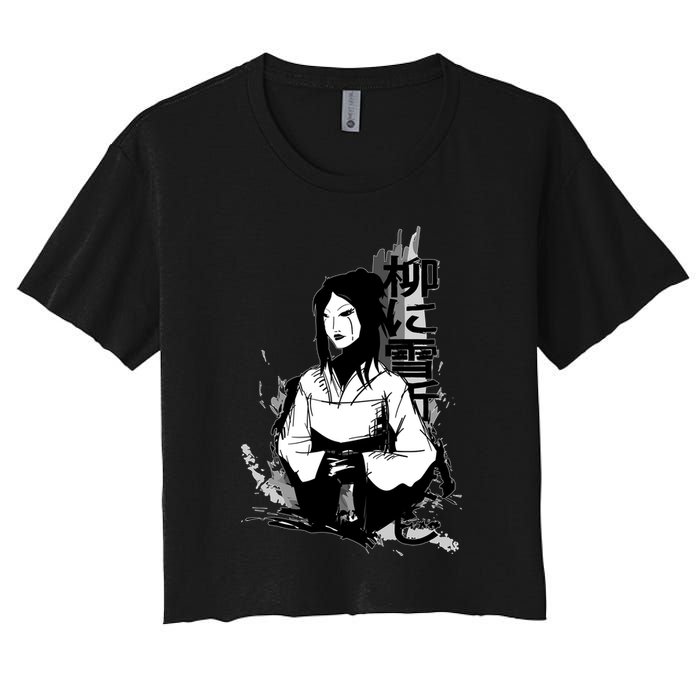 Geisha Japanese Script Greyscale Crop Top
