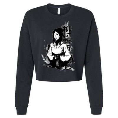 Geisha Japanese Script Greyscale Cropped Pullover Crew
