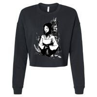 Geisha Japanese Script Greyscale Cropped Pullover Crew