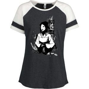 Geisha Japanese Script Greyscale Enza Ladies Jersey Colorblock Tee