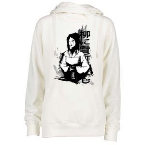 Geisha Japanese Script Greyscale Womens Funnel Neck Pullover Hood