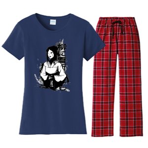 Geisha Japanese Script Greyscale Women's Flannel Pajama Set