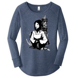 Geisha Japanese Script Greyscale Women's Perfect Tri Tunic Long Sleeve Shirt