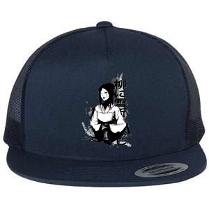 Geisha Japanese Script Greyscale Flat Bill Trucker Hat