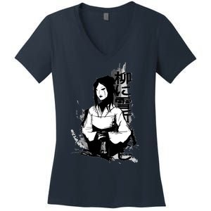 Geisha Japanese Script Greyscale Women's V-Neck T-Shirt