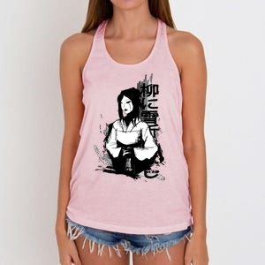 Geisha Japanese Script Greyscale Women's Knotted Racerback Tank