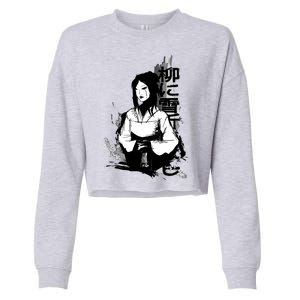 Geisha Japanese Script Greyscale Cropped Pullover Crew