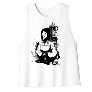 Geisha Japanese Script Greyscale Women's Racerback Cropped Tank