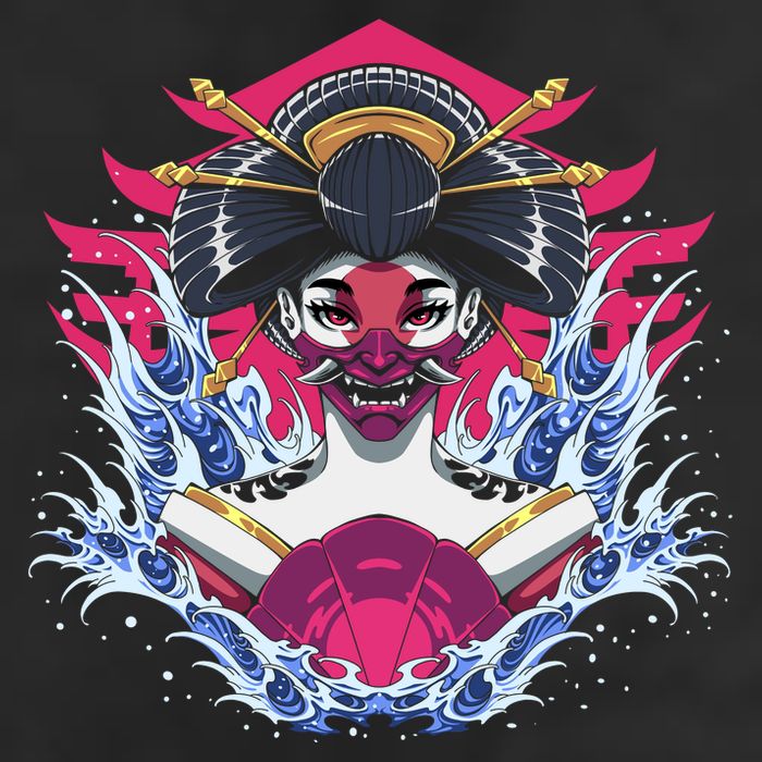 Geishia Ninja Mask Japanese Art Garment-Dyed Heavyweight T-Shirt