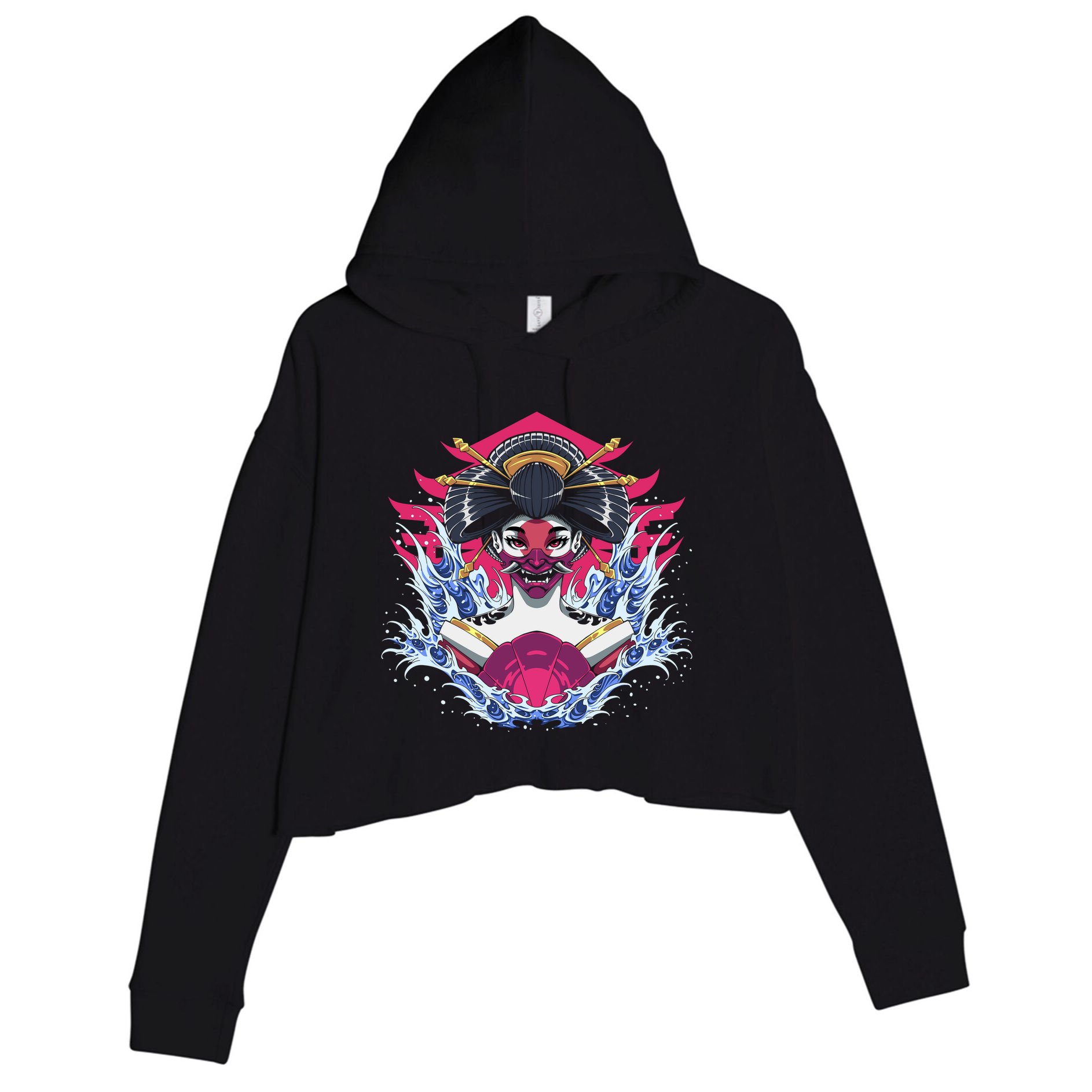 Geishia Ninja Mask Japanese Art Crop Fleece Hoodie