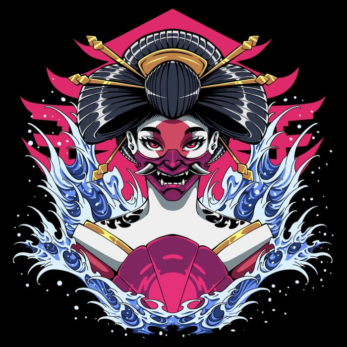 Geishia Ninja Mask Japanese Art Tie-Dye T-Shirt
