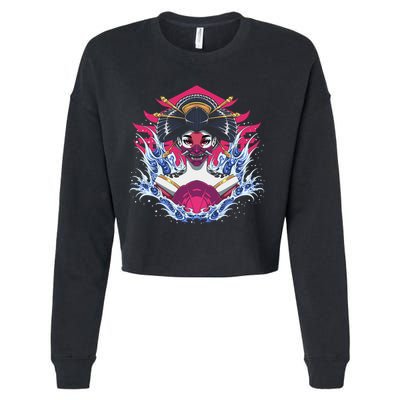 Geishia Ninja Mask Japanese Art Cropped Pullover Crew