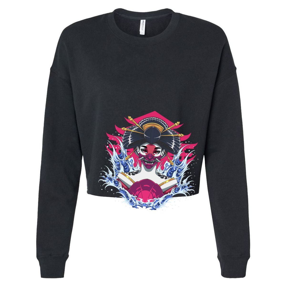 Geishia Ninja Mask Japanese Art Cropped Pullover Crew