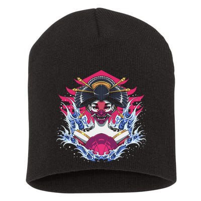 Geishia Ninja Mask Japanese Art Short Acrylic Beanie