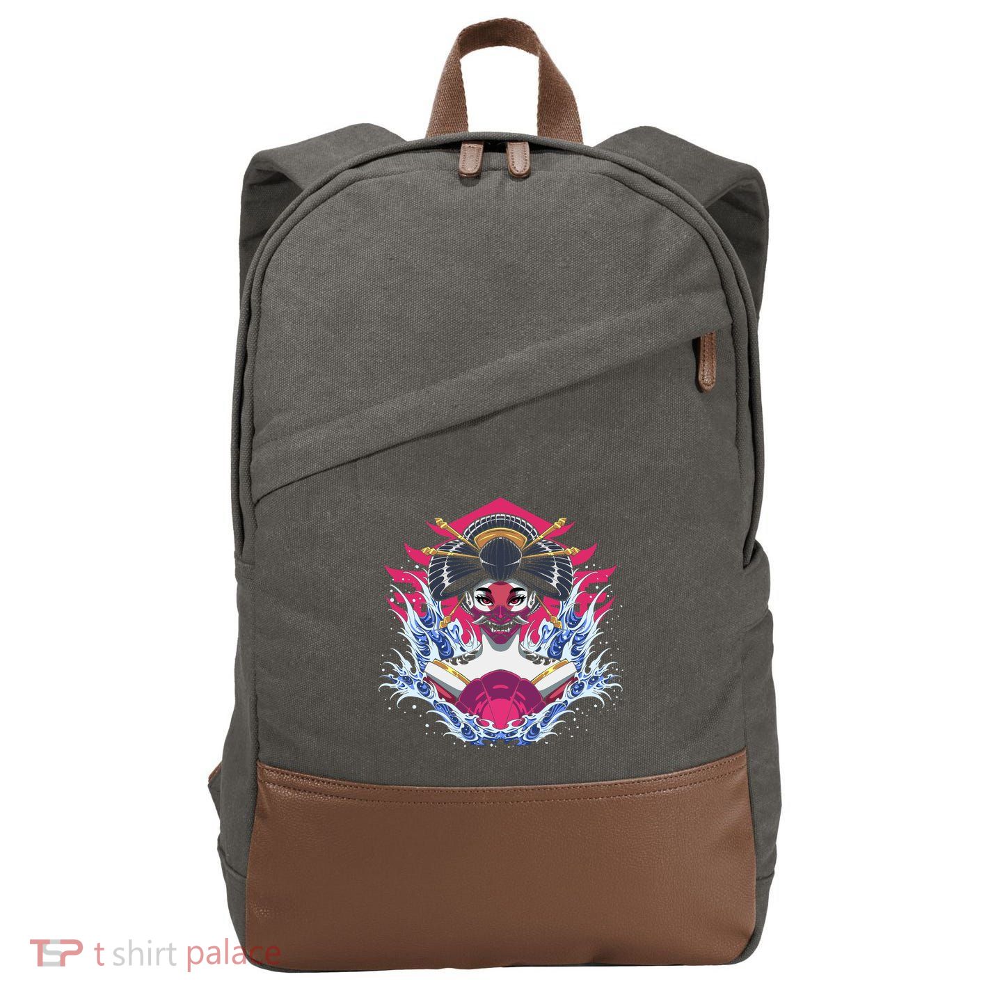Geishia Ninja Mask Japanese Art Cotton Canvas Backpack