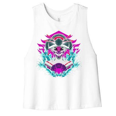 Geishia Ninja Mask Japanese Art Women's Racerback Cropped Tank