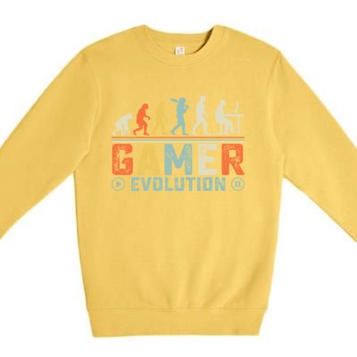 Gamer Evolution Legendary Gear Retro Gaming Session Vibes Cute Gift Premium Crewneck Sweatshirt