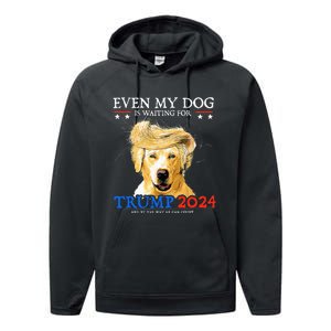 Groovy Even My Dog Is Waiting For Trump 2024 Funny Dog  Performance Fleece Hoodie