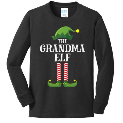 Grandma Elf Matching Family Group Christmas Party Kids Long Sleeve Shirt