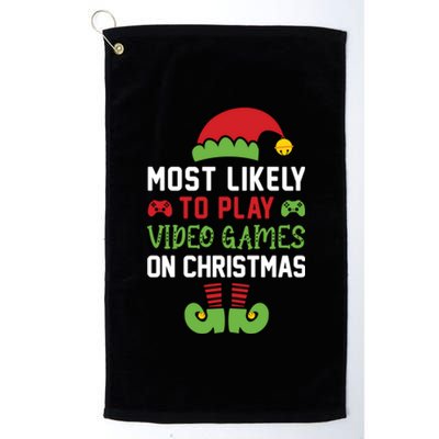 Gamer Elf Most Likely To Play Video Games Christmas Funny Gift Platinum Collection Golf Towel