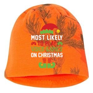 Gamer Elf Most Likely To Play Video Games Christmas Funny Gift Kati - Camo Knit Beanie