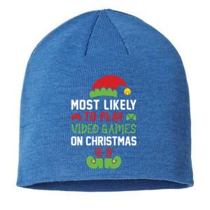 Gamer Elf Most Likely To Play Video Games Christmas Funny Gift Sustainable Beanie