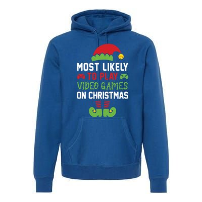 Gamer Elf Most Likely To Play Video Games Christmas Funny Gift Premium Hoodie