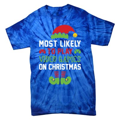 Gamer Elf Most Likely To Play Video Games Christmas Funny Gift Tie-Dye T-Shirt