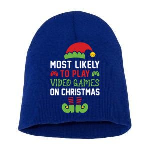 Gamer Elf Most Likely To Play Video Games Christmas Funny Gift Short Acrylic Beanie