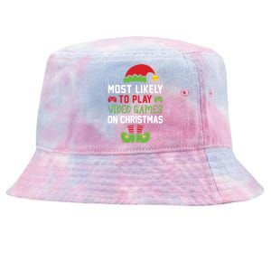 Gamer Elf Most Likely To Play Video Games Christmas Funny Gift Tie-Dyed Bucket Hat