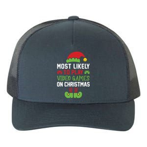 Gamer Elf Most Likely To Play Video Games Christmas Funny Gift Yupoong Adult 5-Panel Trucker Hat