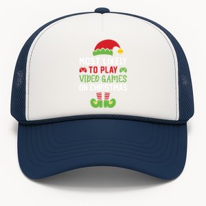 Gamer Elf Most Likely To Play Video Games Christmas Funny Gift Trucker Hat