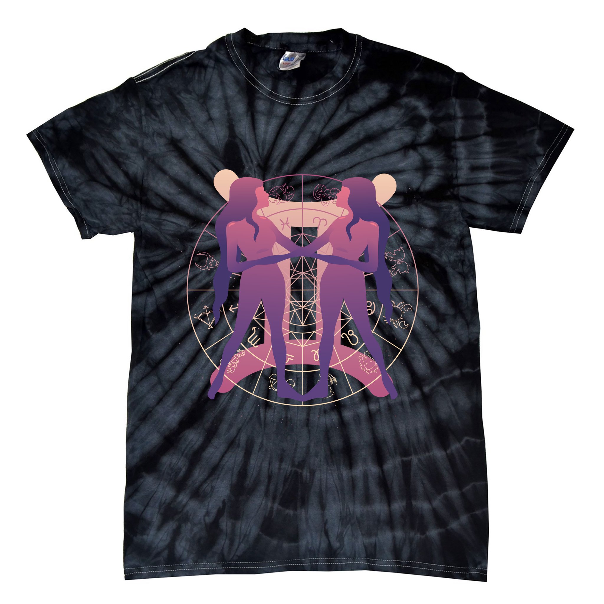 Gemini Zodiac Symbol Tie-Dye T-Shirt