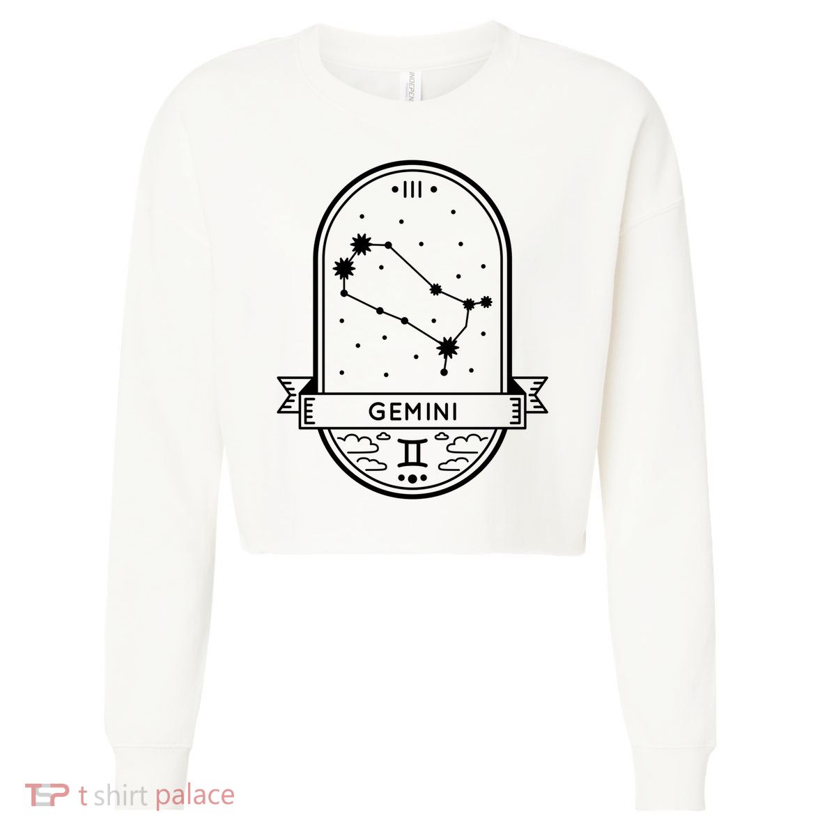 Gemini Zodiac Symbol Design Cropped Pullover Crew