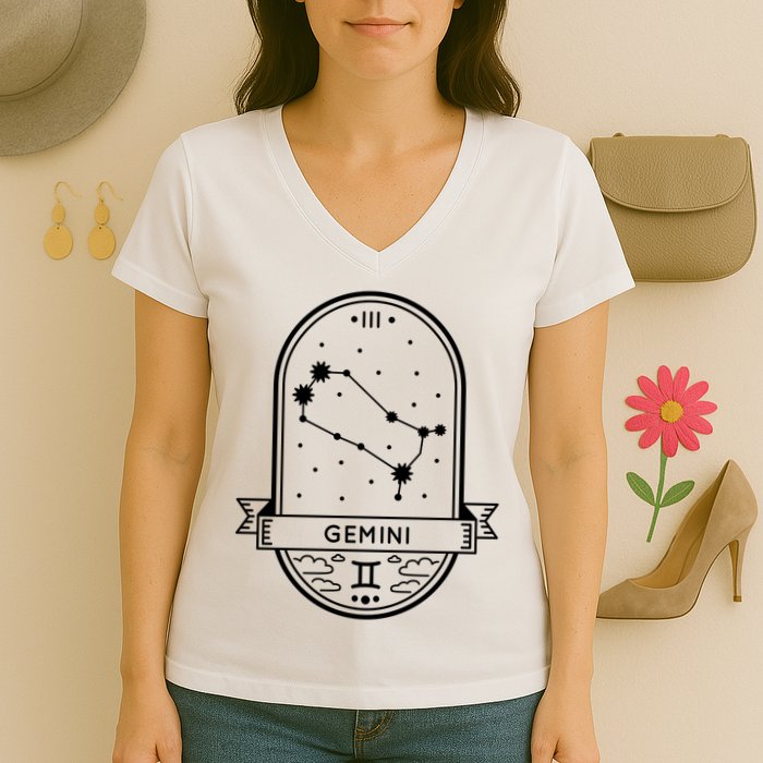 Gemini Zodiac Symbol Design Women's V-Neck T-Shirt
