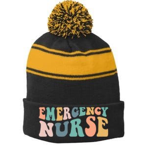 Groovy Er Nurse Emergency Room Nurse School Women Nursing Stripe Pom Pom Beanie