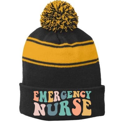 Groovy Er Nurse Emergency Room Nurse School Women Nursing Stripe Pom Pom Beanie