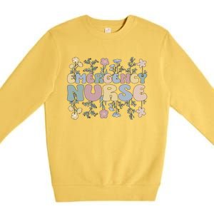 Groovy Emergency Nurse Flowers Emergency Nursing Gift Premium Crewneck Sweatshirt