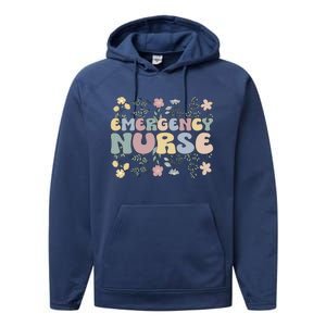 Groovy Emergency Nurse Flowers Emergency Nursing Gift Performance Fleece Hoodie