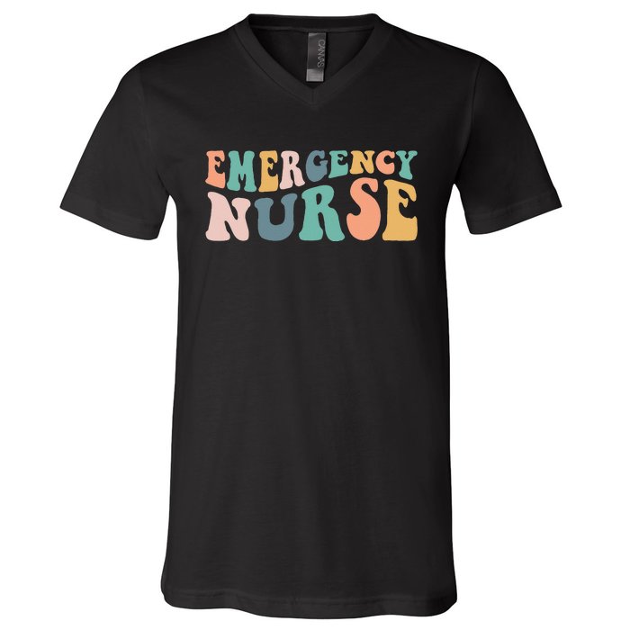 Groovy ER Nurse Emergency Room Nurse School Women Nursing V-Neck T-Shirt