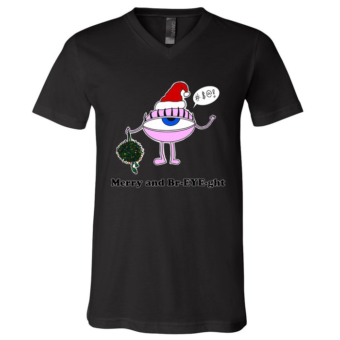 Giant Eyeball Number 2 Merry And Bright Holiday V-Neck T-Shirt