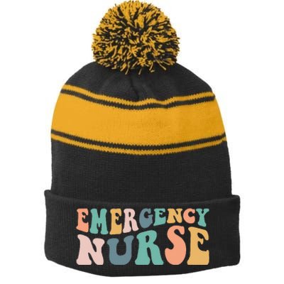 Groovy ER Nurse Emergency Room Nurse School Women Nursing Stripe Pom Pom Beanie